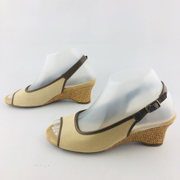 A2 AEROSOLES Zentury Women Beige Brown Woven Wedge Heel Peep Toe Shoe Size 6 M - Picture 5 of 12
